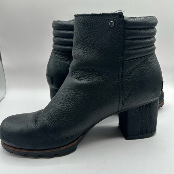 Sorel Women's Black Danica Leather Zip Block Heel Ankle Bootie Sz 10 - Picture 3 of 13